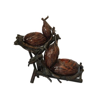 Antique Japanese Ikebana Flower Arranging 4-Gourd Hyotan Baskets of Bamboo For Sale