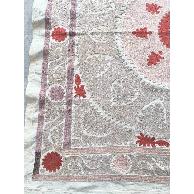 Mid-Century Modern Bohemian Suzani Wall Tapestry For Sale - Image 3 of 9