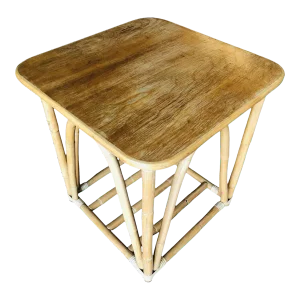1950s Restored Three-Strand "Quad Arch" Rattan Side Table