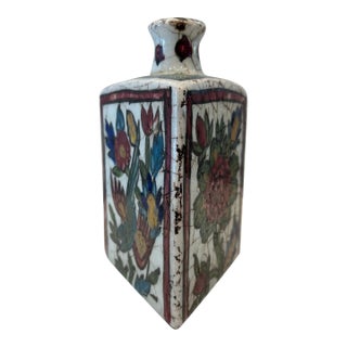 Vintage Ceramic Triangle Vase, Birds & Flowers For Sale