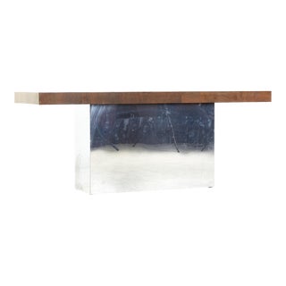 Milo Baughman Mid Century Burlwood and Chrome Base Console Sofa Table For Sale