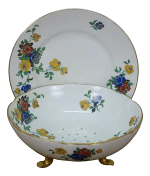 Antique Emil Madesclaire French Limoges Berry Draining Bowl & Underplate- 2 Pieces