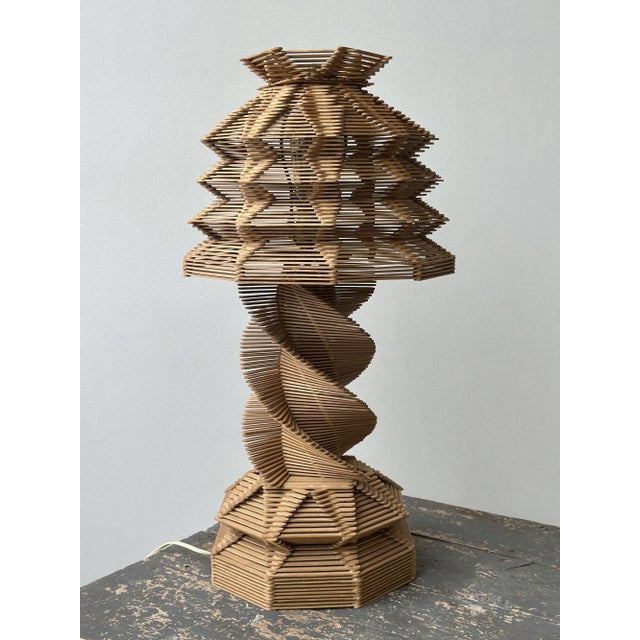 Vintage Folk Art Popsicle Stick Table Lamp, Circa 1970s For Sale - Image 14 of 18
