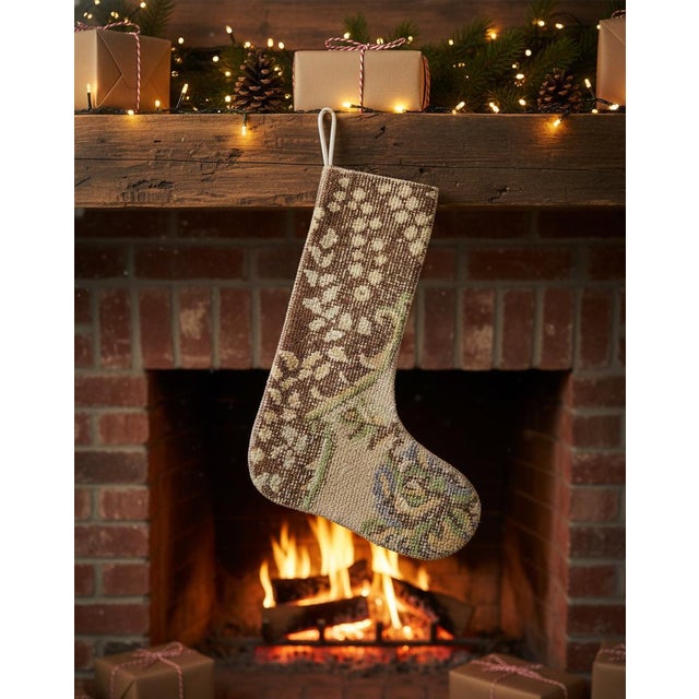 Boho Chic Chocolate Brown Zigzag Vintage Kilim Christmas Stocking, Wool With Olive Toe, 12.6 X 18.5 in – One of a Kind Decor For Sale - Image 3 of 10