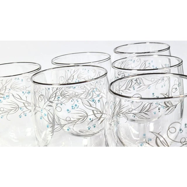 Mid-Century Modern Mid Century Teal and Gray Floral Goblets- Set of Eight For Sale - Image 3 of 7