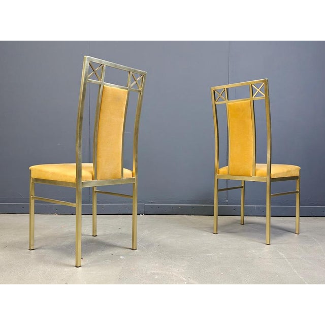 Set of 4 geometrical design dining chairs by Belgochrom. They come with their original suede upholstery which is in good...