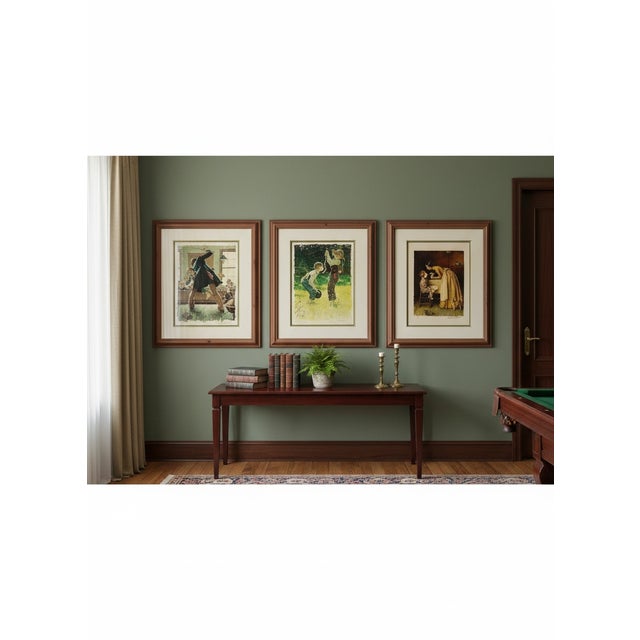 A coordinated suite of three framed limited-edition collotypes from Norman Rockwell’s celebrated Tom Sawyer Suite,...