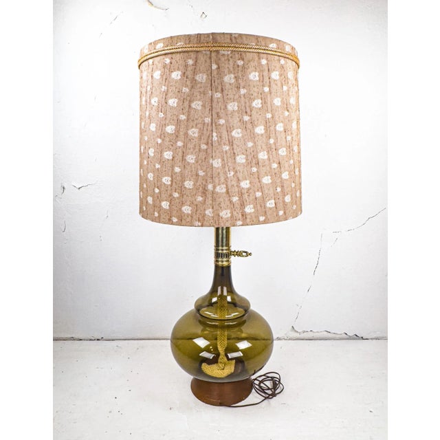 Green Midcentury Modern Smoked Glass Kerosene Lantern Inspired Table Lamp For Sale - Image 8 of 16