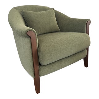 Wood Accented Barrel Chair For Sale