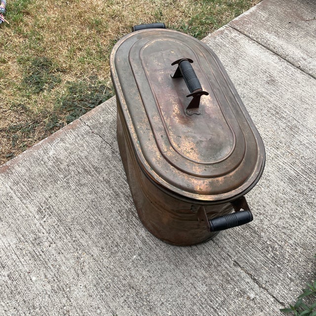 Wood Antique Copper Lidded Wash Tub For Sale - Image 7 of 7