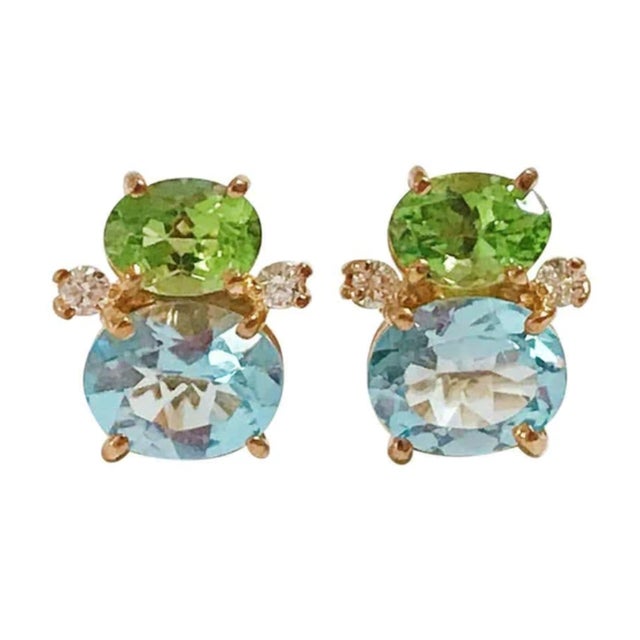 Christina Addison Mini Gum Drop Earrings With Iolite and Cabochon Chalcedony and Diamonds For Sale - Image 9 of 10