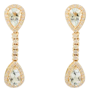 14k Gold Pear Cut Aquamarine Dangle Earrings for Wedding- A Pair