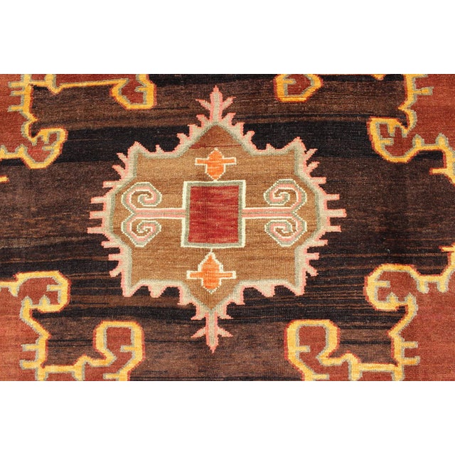Tribal Bold Design Vintage Turkish Rug in Sienna, Brown, Black, Cream and Yellow For Sale - Image 3 of 9