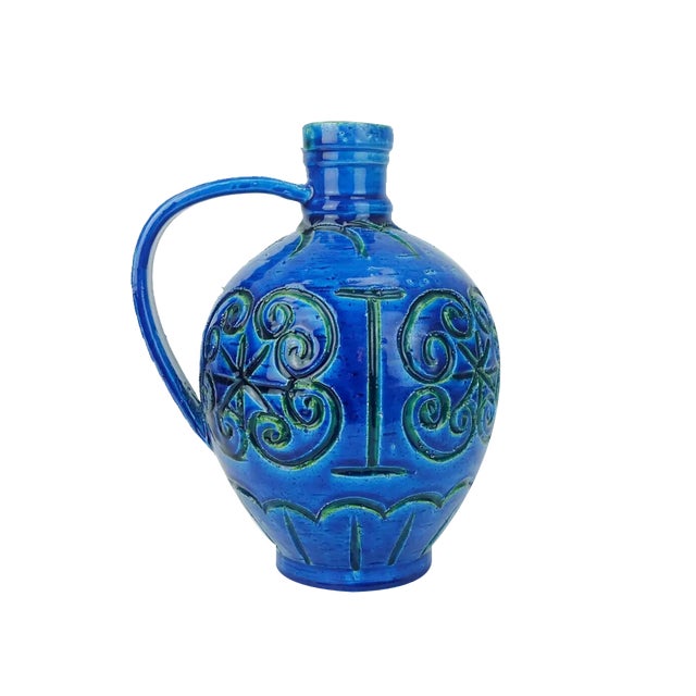 Large Mid-Century Italian Ars Vase Jug in Blue Glaze Rimini , 1950s For Sale