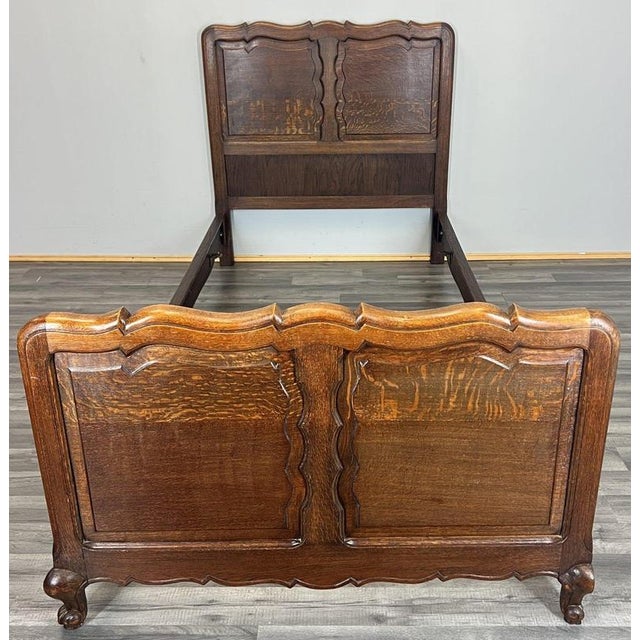 Vintage French Louis XVI Style Oak Single Bed Frame with Carved Headboard For Sale - Image 14 of 14