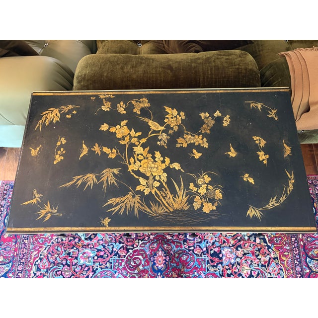 Paint Early 19th Century Regency Brass-Mounted Black Lacquer and Parcel-Gilt Chinoiserie Sofa Table For Sale - Image 7 of 12
