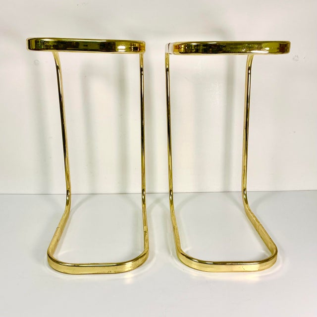 1980s Postmodern Contemporary Brass & Glass Cantilever Drink Tables - A Pair For Sale - Image 6 of 14