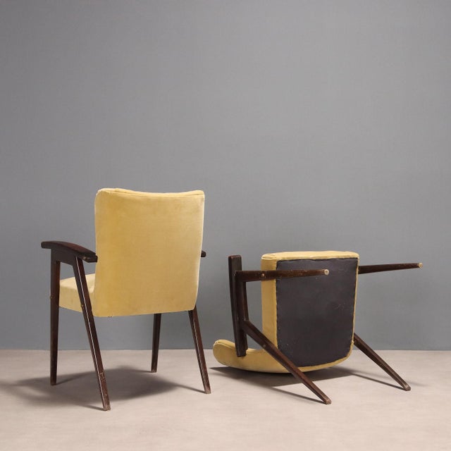 Brown Vintage Armchairs in Wood, Foam & Fabric, Italy, 1960s For Sale - Image 8 of 9