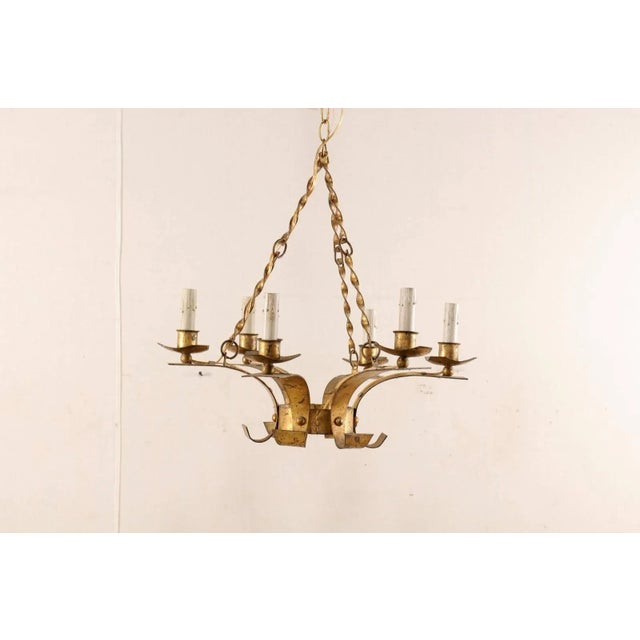 French French Gold Six-Light Chandelier For Sale - Image 3 of 8