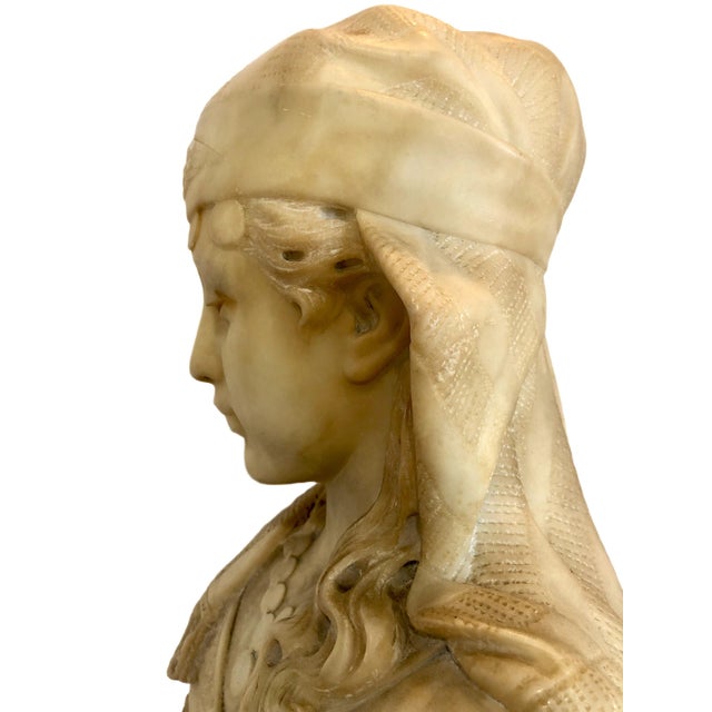 Stone 19th-Century Italian Alabaster Bust, Likely of the “Song of Solomon’s” Shulamite For Sale - Image 7 of 12