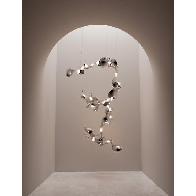 Contemporary Dune 12 Spiral Pendant Light with Silver Polished Shades by Daniel Becker For Sale - Image 3 of 11