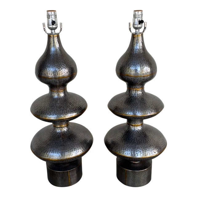 Arteriors Sawer Hammered Lamps - Pair. For Sale