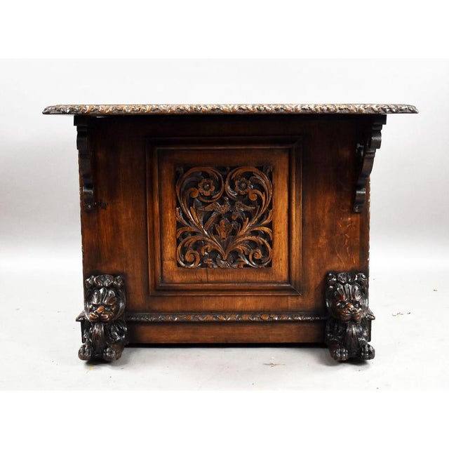 Victorian Carved Oak Partners Writing Table, 1880 For Sale - Image 3 of 13
