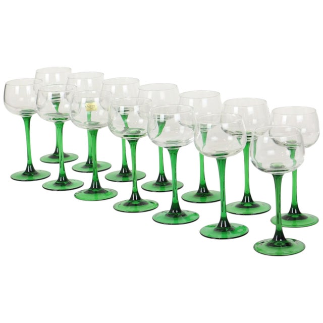 Vintage Alsace Wine Glasses with Green Stems from Luminarc, 1970s, Set of 14 For Sale - Image 14 of 14
