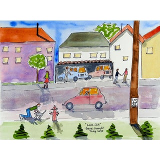 Busy Neighborhood Watercolor Painting For Sale