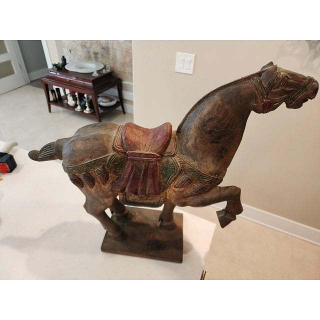 1940s 1940s Large Asian Wood Carved Tang Emperors Horse For Sale - Image 5 of 12