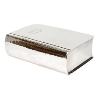 Antique Watrous Sterling Silver Hand-Hammered Figural Book Box With Wood Liner For Sale