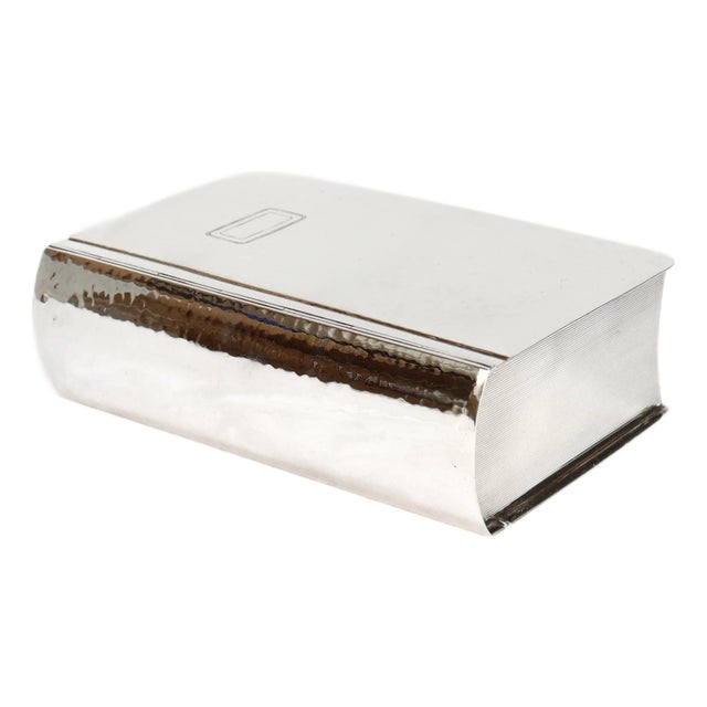 Antique Watrous Sterling Silver Hand-Hammered Figural Book Box With Wood Liner For Sale