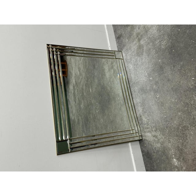 Width: 120 centimeters Height: 100 centimeters Depth: 1 centimeters Large Vintage Brass and beveled facet cut mirror glass...