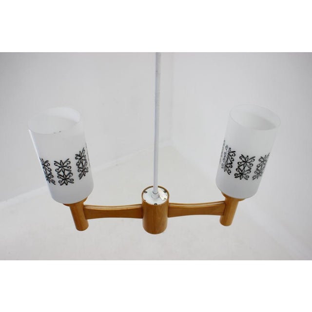 Wood Wood and Glass Pendant Light, Czechoslovakia, 1980s For Sale - Image 7 of 15