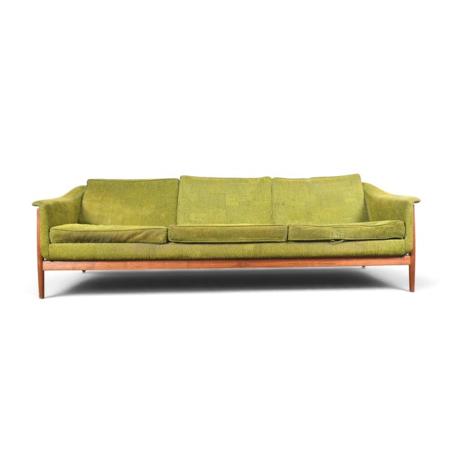 DUX Mid 20th Century Folke Ohlsson Walnut Framed Three Seat Sofa For Sale - Image 4 of 11