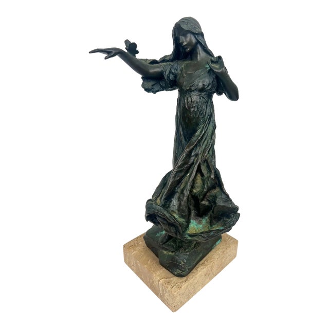 Bessie Potter Vonnoh " Butterflies" Dancing Girl Bronze Sculpture Signed For Sale