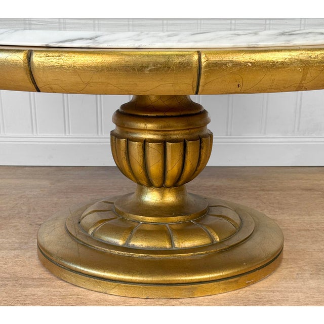 Vintage Hollywood Regency Gold Gilt & Marble Rotating Cocktail Coffee Table For Sale - Image 9 of 9