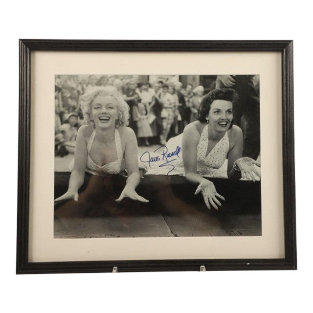 Mid 20th Century Signed B&w Framed Photo of Jane Russell & Marilyn Monroe For Sale