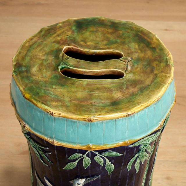 Blue Antique English Majolica Garden Seat or Stand For Sale - Image 8 of 12