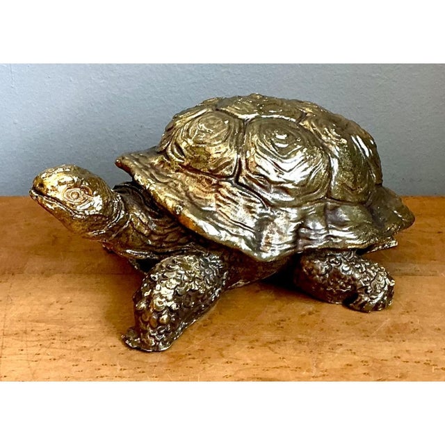 Gold Vintage Gold Painted Wood Turtle Figure For Sale - Image 8 of 12