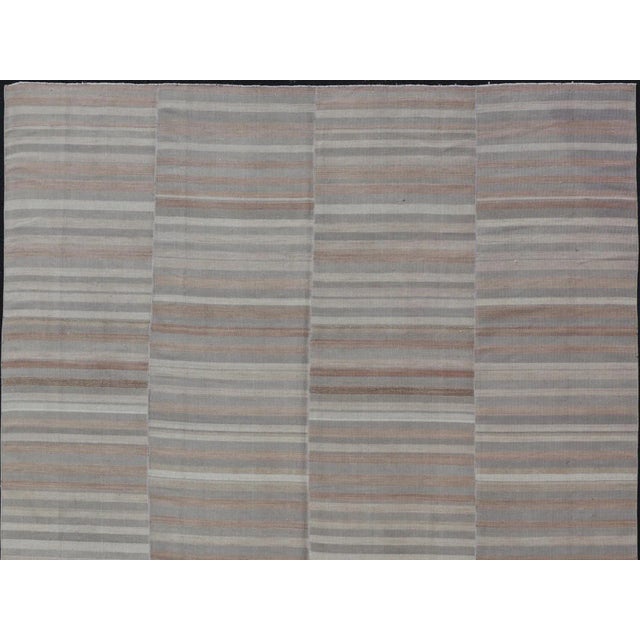 Mid 20th Century Turkish Vintage Hand Woven Paneled Kilim Vintage Rug in Muted Colors For Sale - Image 4 of 12