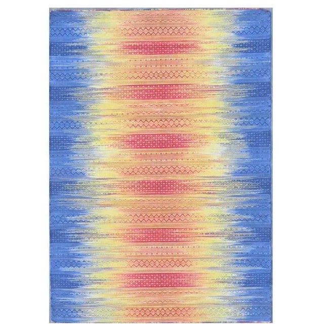 Ikat Style Handwoven Cotton Kilim Rug For Sale - Image 3 of 5