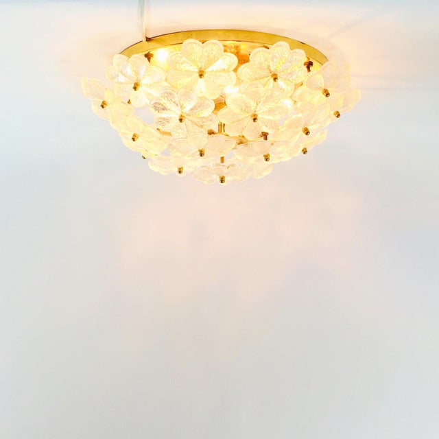 Metal Large Mid-Century Modern Flower Flush Mount in Murano Glass and Brass by Ernst Palme for Palwa, Germany, 1970s For Sale - Image 7 of 12