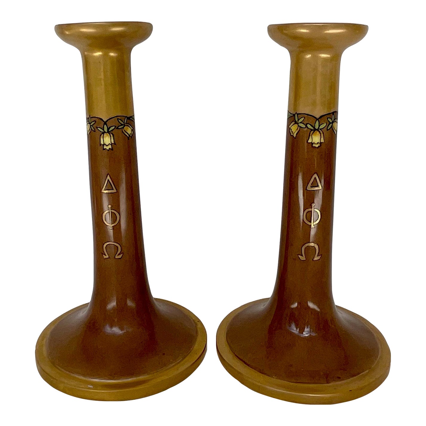 1910s Art Nouveau Candle Holders, Pair Belleek Lenox Porcelain Candle