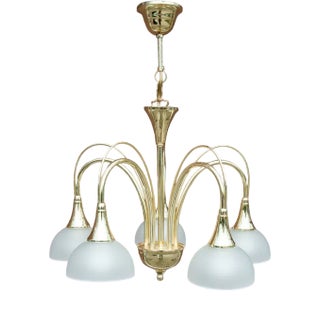 Brass and Glass Chandelier, Poland, 1980s For Sale