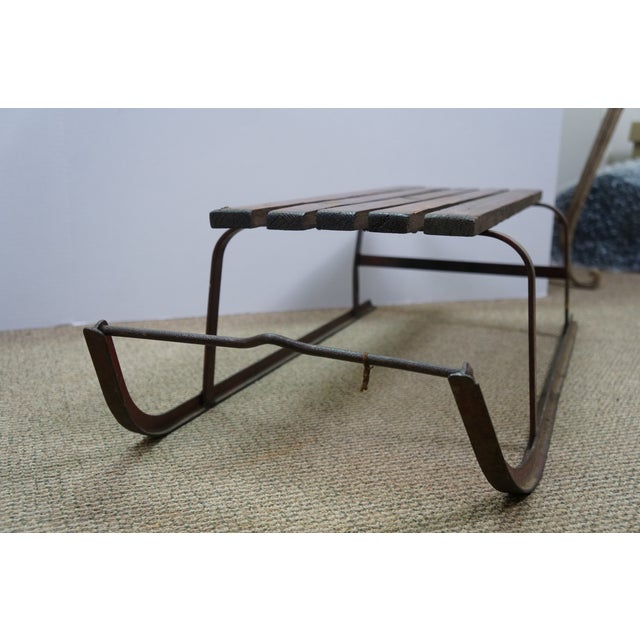 Mid Century Slatted Oak & Iron Snow Sled Sleigh Pull Tow Toboggan Sledge 34" For Sale - Image 10 of 18