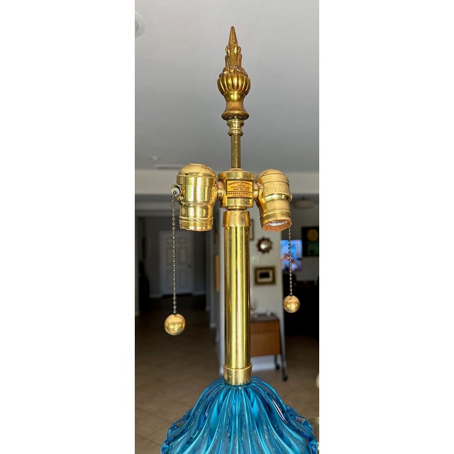Large Murano Blue Seguso Table Lamp for Marbro For Sale - Image 9 of 16