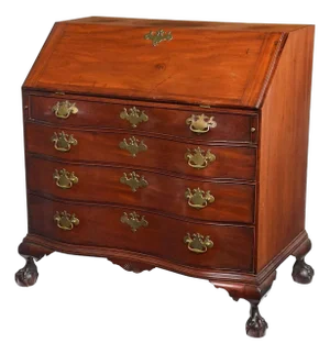 American Boston Chippendale Figured Mahogany Oxbow Fall Front Desk