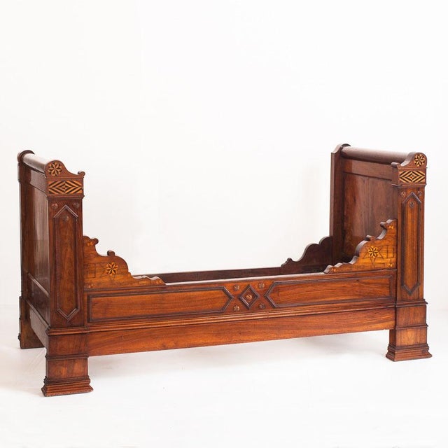 Walnut Single Bed with Marquetry Details, France, 1930s For Sale - Image 3 of 18