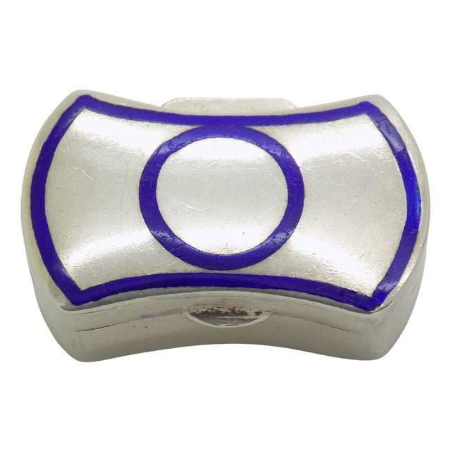Vintage Italian Silver 800 Hourglass Bow-Tie Blue Enamelled Pill Box, 1950s For Sale